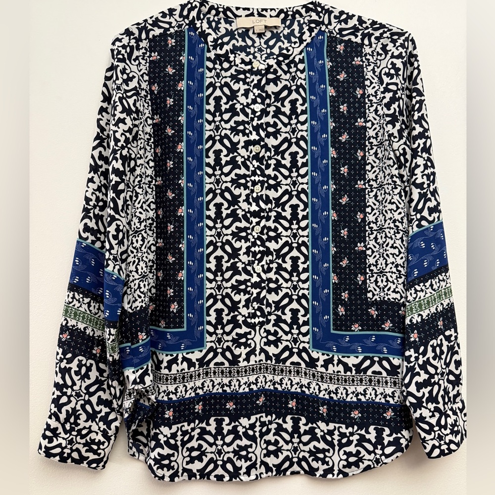 LOFT Blue and Black Patterned Tunic